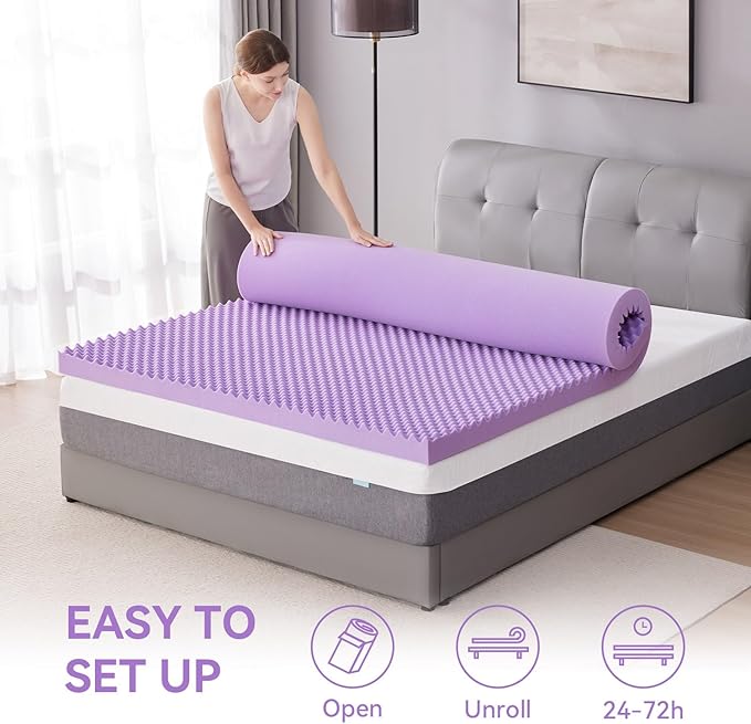 SINWEEK 3 Inch Egg Crate Memory Foam Mattress Topper Queen Size, Soft Mattress Pad for Back Pain Relief, Bed Topper, CertiPUR-US Certified