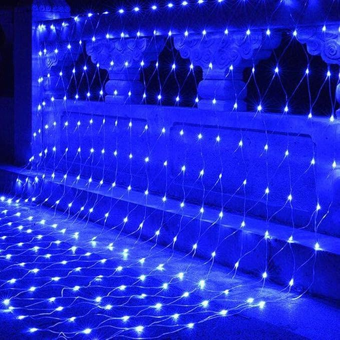 Net Mesh String Lights Waterproof, 200 Light Bubbles, 8 Lighting Modes, for Indoor Outdoor, Curtain, Christmas Tree, Bush, Party, Wedding, Fairy, Wall Decoration (9.8 ft x 6.6 ft, Blue)