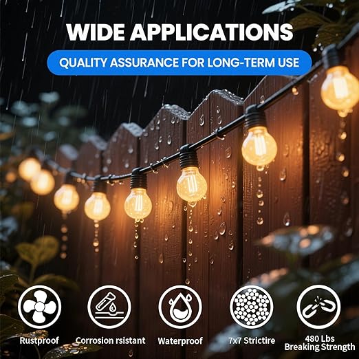 Globe String Light Suspension Kit, Outdoor Light Guide Wire, Vinyl Coated Stainless Steel Steel Cable，Include 100ft Transparent PVC and 304 Stainless Steel Wire Cable, Turnbuckle and Hooks
