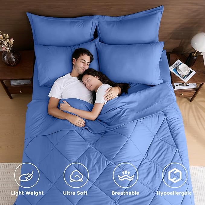 HEVUMYI Royal Blue Queen Comforter Set - 7-Piece All Season Bed in a Bag Queen, Ultra Soft Bedding Set with Comforter, Flat Sheet, Fitted Sheet, Pillowcases, Pillow Shams
