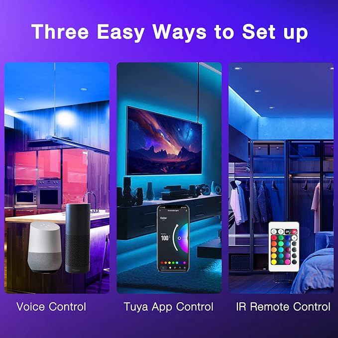 DAYBETTER Smart WiFi Led Lights 100ft, Tuya App Controlled Led Strip Lights, Work with Alexa and Google Assistant, Timer Schedule, Color Changing Led Lights for Bedroom Party Kitchen