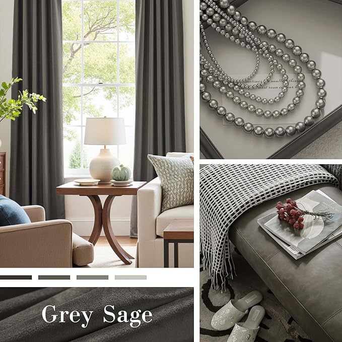 Lazzzy Velvet Blackout Curtains Thermal Insulated Room Window Drapes Super Soft Luxury Curtains for Living Room Bedroom Rod Pocket 2 Panels, Grey, 62" W x 108" L