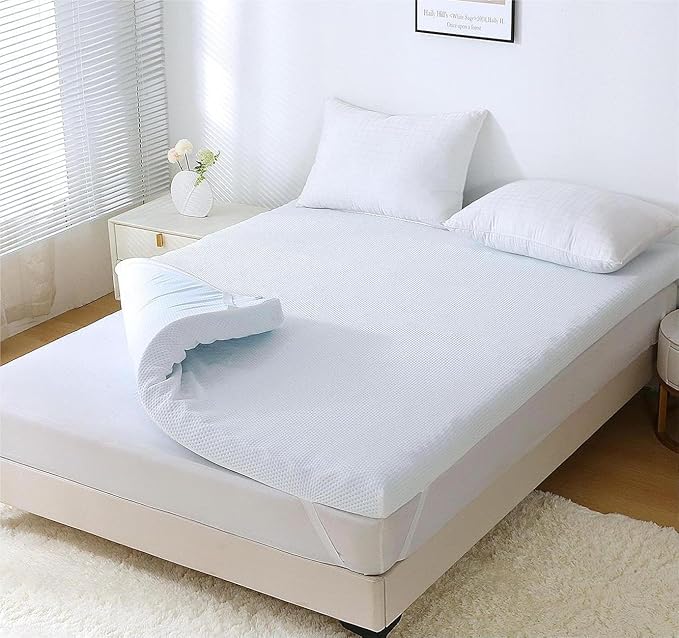 MUXHOMO 3.9 Inch 7-Zone Queen Mattress Topper, Egg Crate Foam Mattress Topper Queen Size for Back Pain, Lavender Cooling Gel Infused Bed Pad, CertiPUR-US and Oeko-TEX Certification (60"×80")