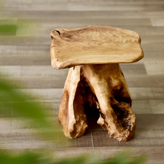 WELLAND Natural Cedar Stump Stool, 14" End Table, Live Edge Side Table, Plant Stand, Small Nightstand, Mushroom Stool for Living Room, Bedroom, Patio, Garden