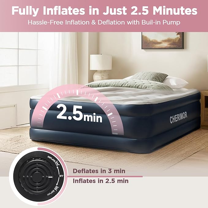 Air Mattress, 18" Raised Full Size Self Inflatable Blow Up Mattress with Built in Pump, Thick Comfort Air Bed with Carry Bag for Camping, Guests & Home, 600lb Capacity Colchon Inflable