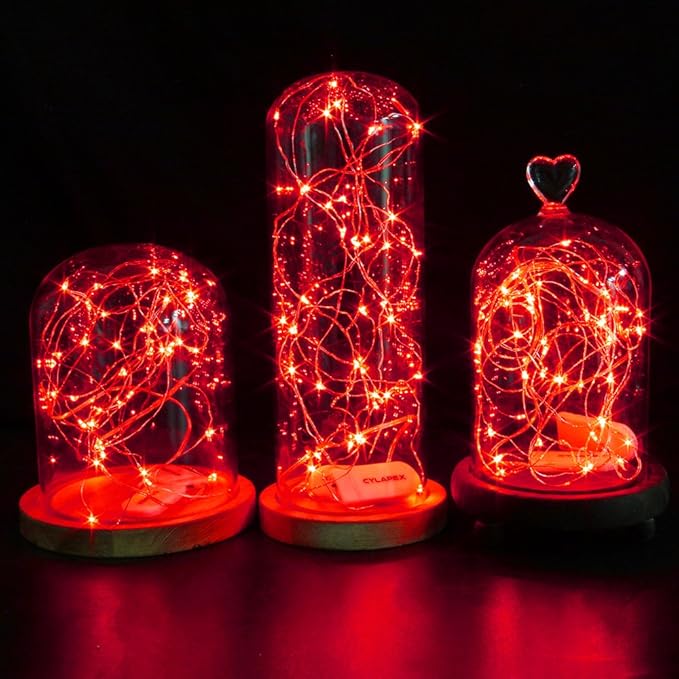 CYLAPEX 6 Pack Red Fairy Lights String Battery Operated Fairy Lights Firefly Lights LED Starry String Lights 3.3ft 20 LEDs Silvery Copper Wire for Christmas DIY Decoration Costume Wedding Party
