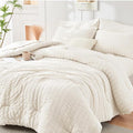 HYMOKEGE Ivory Queen Comforter Set Seersucker 7 Pieces, All Season Luxury Bed in a Bag for Bedroom, Bedding Set with Comforters, Sheets, Pillowcases & Shams