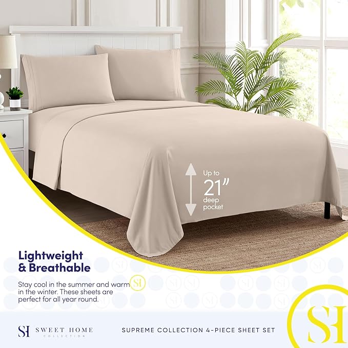 Full Size Sheet Sets - Breathable Luxury Sheets with Full Elastic & Secure Corner Straps Built In - 1800 Supreme Collection Extra Soft Deep Pocket Bedding, Sheet Set, EXTRA DEEP pocket - Full, Beige