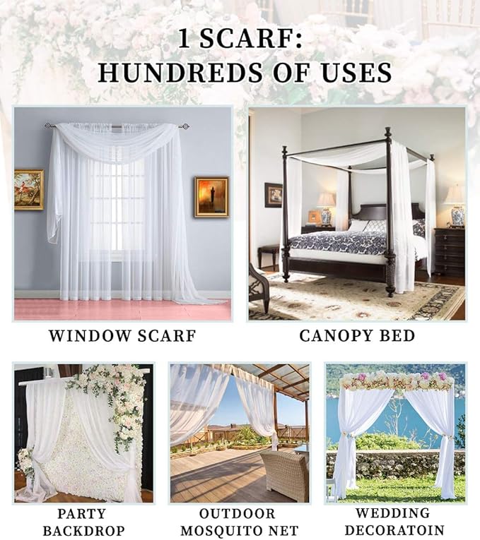 Warm Home Designs 30 Feet Long Sheer Light Beige Window Scarf. These XXL Length Valance Window Scarves 54 X 360 Inches in Size. Great as Bed Canopy or Wedding Arch Draping Fabric. AM Beige 360"