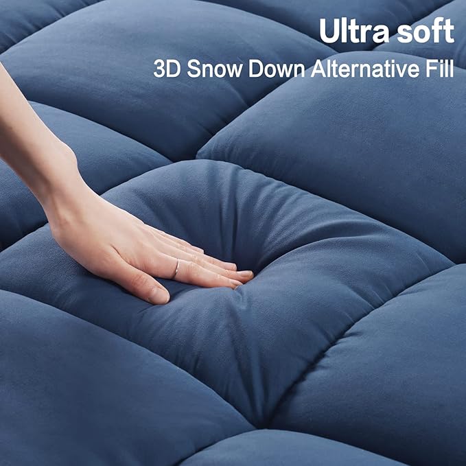 SOPAT Mattress Topper Queen Size Extra Thick Mattress Pad 8-21" Deep Pocket Soft Down Alternative Fill Mattress Protector Pillow Top Mattress Cover (60x80 Inches, Navy Blue)