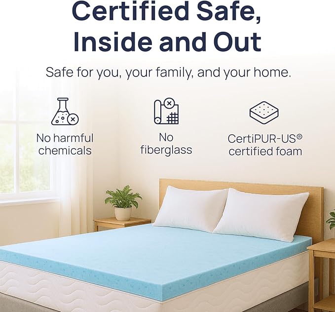 Sure2Sleep Gel Swirl Memory Foam Mattress Topper - 2 Inch, Pressure Relieving, Cooling Comfort - Made in The USA & CertiPUR-US Certified - Softens Firm Beds and Extends Mattress Life - Queen Size