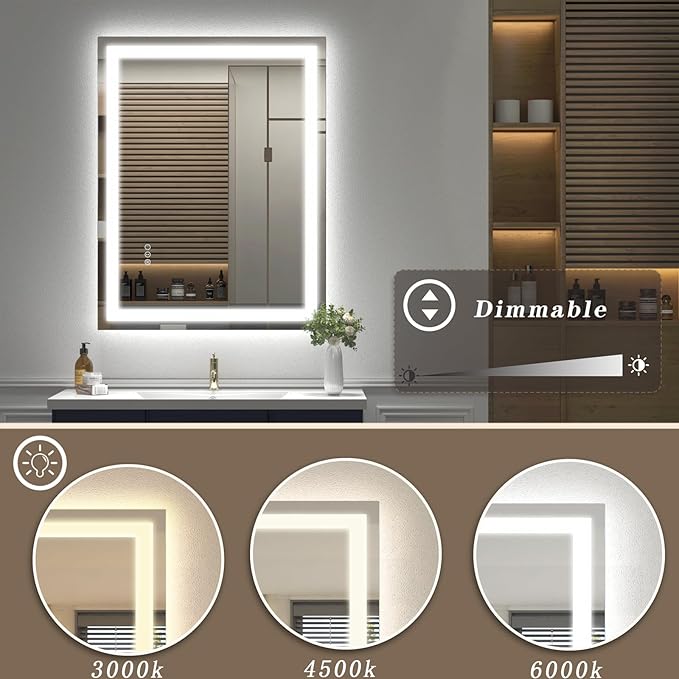 28x36 LED Mirror for Bathroom, Lighted Vanity Mirror for Wall, Dimmable, Anti-Fog, Shatter-Proof, ETL Listed (Front Lights + Backlit)
