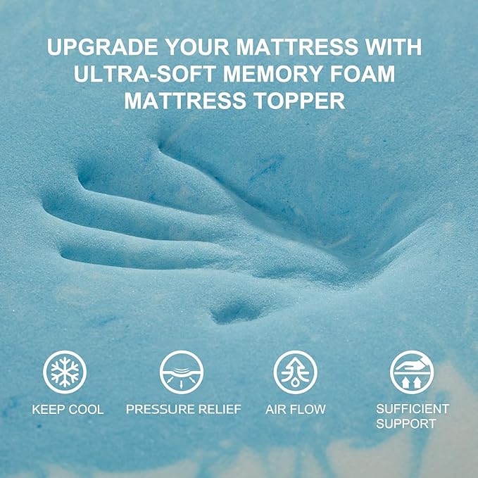 SINWEEK 2 Inch Mattress Topper 5-Zone Memory Foam Mattress Topper Pressure Relieve Soft Mattress Pad, CertiPUR-US Certified, Full Size Blue