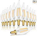 Dimmable E12 Candelabra LED Light Bulbs 40W Equivalent, 2700K Soft Warm White Chandelier Light Bulbs, 4W 460 LM Flame Tip Candle Light Bulbs, 12-Pack