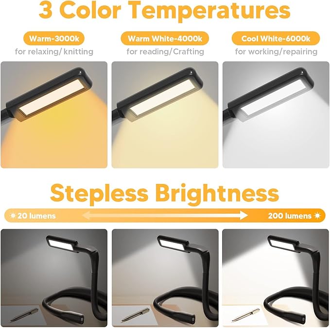 Neck Reading Light Book Lovers Gifts, Rechargeable 2000mAh 10-80Hrs Eye-friendly Wide Lamp Book Light, Birthday Christmas Stocking Stuffers for Men Women Readers, Camping Knitting Crochet Accessories