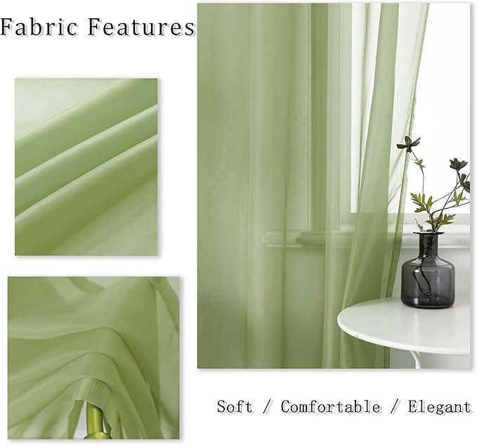 DUALIFE Sage Green Sheer Grommet Curtains 120Inches Extra Length for Bedroom -Light Filttering Curtains Drapes 2 Panels for Living Room Party Backdrop?52W X 120L Inch
