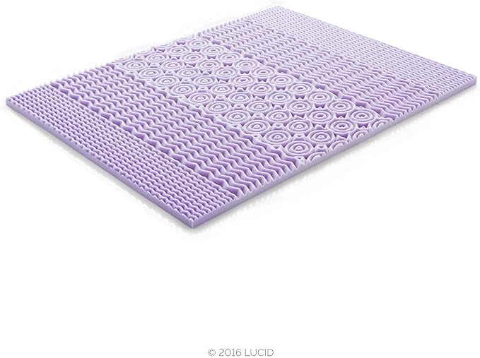 LUCID Lavender Infused 2 Inch Memory Foam Mattress Topper with 5 Zones – Twin Size – Plush Feel – CertiPUR Certified – Dorm Room Essentials