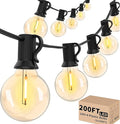 Svater Outdoor String Lights 200 FT, Patio Lights with 104 Shatterproof LED Bulbs, Commercial Grade Waterproof Plastic Hanging Light for Bistro Backyard Cafe Market, Warm White 2700K (2 X 100 FT)