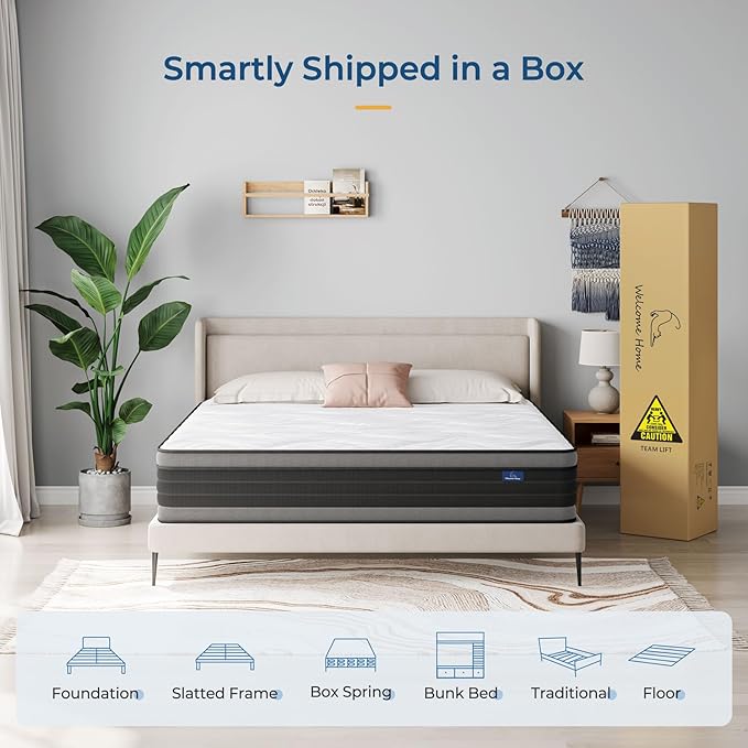 Vesgantti Full Mattress, 12 Inch Hybrid Full Size Mattress in a Box, Memory Foam and Individually Pocket Spring, Innerspring Mattress for Pressure Relief and Supportive, Medium Firm