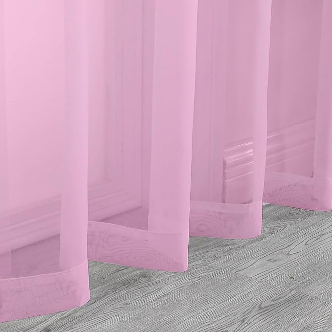Chyhomenyc Pink Sheer Curtains 45 Inch Long 2 Panels, Light Filtering Rod Pocket Voile Short Curtains Drapes for Bedroom Small Windows, 42Wx45L Inches