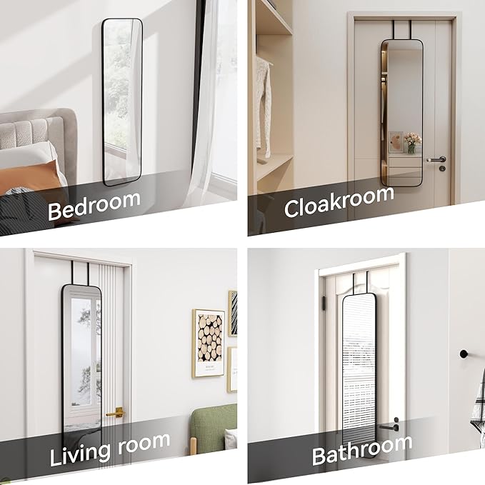 47x14 Mirror Rectangle Full Body Length Door Hanging Wall Mounted Metal Frame Dressing Make-up Mirrors for Entryway Bedroom Bathroom Living Room 47 14 inch Black
