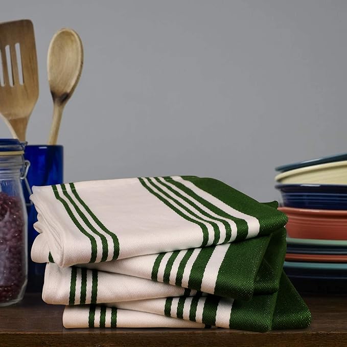 Urban Villa Kitchen Towels (20x30 Inches 6 Pack) Extra Large Premium Dish Towels for Kitchen Green & White Dish Cloths Highly Absorbent 100% Cotton Kitchen Hand Towels with Hanging Loop Tea Towels