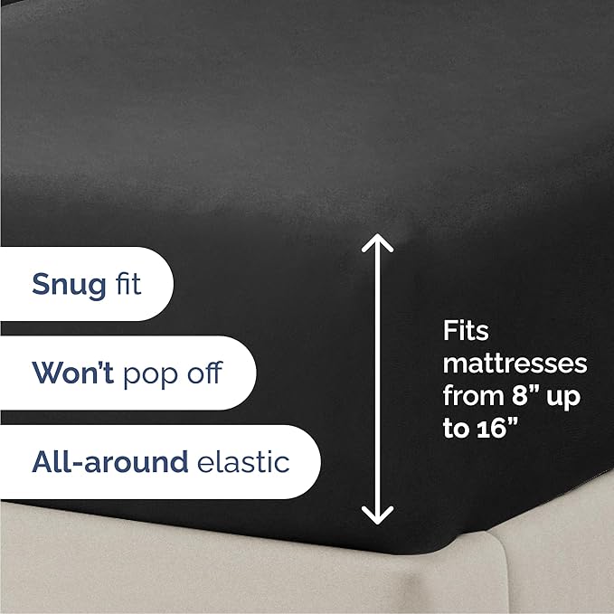Queen Size 4 Piece Sheet Set - Comfy Breathable & Cooling Bed Sheets Set - Hotel Luxury Bedding for Women, Men, Kids, Teens, Boys & Girls - Deep Pockets, Ultra-Soft, Wrinkle Free - Oeko-Tex - Black