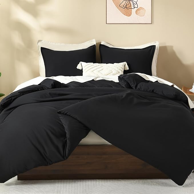 Litanika Oversized King Comforters Black Super King Plus Size, 3 Pieces Lightweight Solid Bedding Comforter Set, All Season Fluffy Bed Set (128x120In Comforter & 2 Pillowcases)
