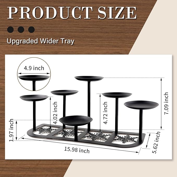 Fireplace Candelabra Candle Holder Matte Black Metal Candleholder with 6 Candle Stands Mantle Decor for Flameless or Wax Pillar Candle Floor Table Centrepiece Christmas Wedding Party Decoration