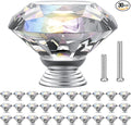 POZEAN Crystal Cabinet Knobs 30Pack, 1.57inch Dresser Knobs for Cabinet, Drawer with Two Different Sizes Screws, Diamond Glass Pulls Handles (40mm, 30Pack, Clear-Silver)