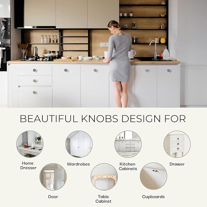 Knobs for Cabinets and Drawers Assorted Multicolor Cupboard Wardrobe Furniture Black Door Knob Pull Handles for Dresser Kitchen Wardrobes Boho Home Interior Decor -Pack of 30