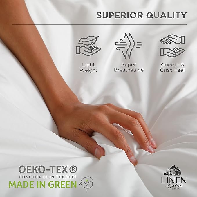 Linen Home 100% Cotton Percale Sheets King Size, Pastel Turk, Deep Pocket, 4 Pieces Set - 1 Flat, 1 Deep Pocket Fitted Sheet and 2 Pillowcases, Crisp Cool and Strong Bed Linen