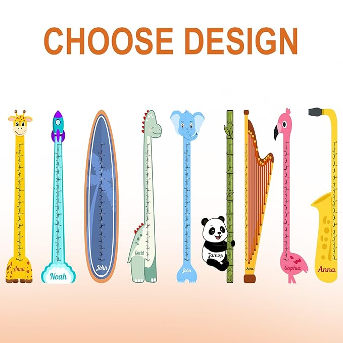 Personalized Growth Chart for Wall, Wooden Height Chart for Kids, Cute Height Measurement for Child/Girls/Boys, Baby and Toddler's Playroom/Kid's Room/Nursery Decor, Ruler