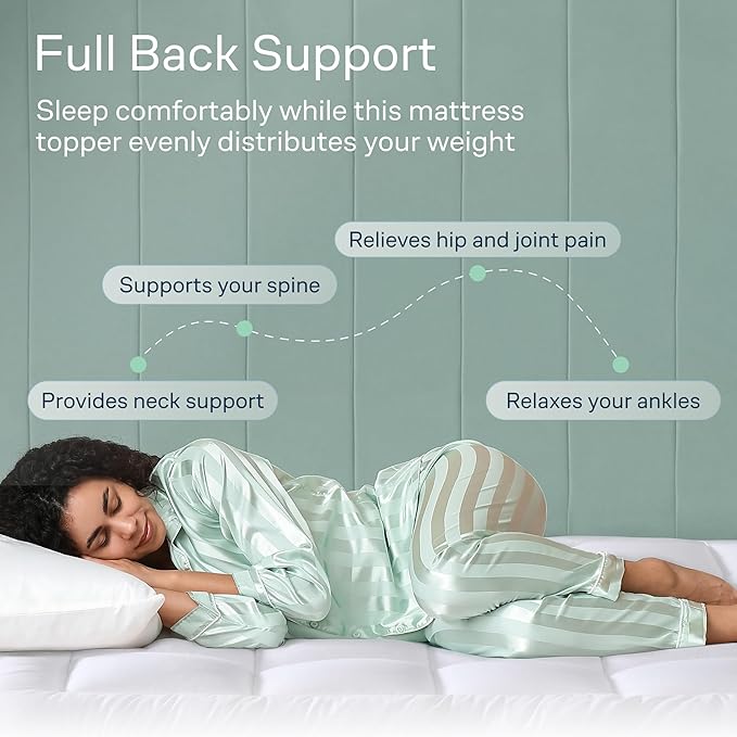 Cloud-Like Twin XL Mattress Topper - 100% Cotton Top Mattress Pad for Back Pain Relief - Breathable & Naturally Cooling for Hot Sleepers, White