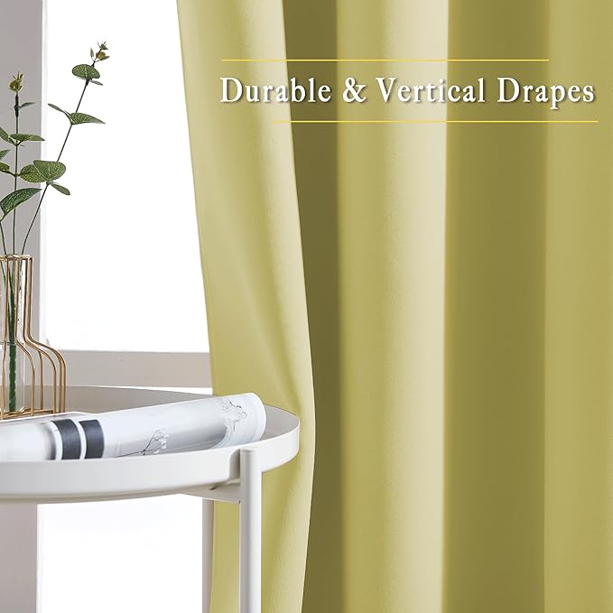 NICETOWN Room Darkening Curtains 90 inch Length - Triple Weave Energy Saving Thermal Insulated Solid Grommet Room Darkening Draperies for Bedroom/Living Room (1 Pair, W46 x L90, Paler Yellow)