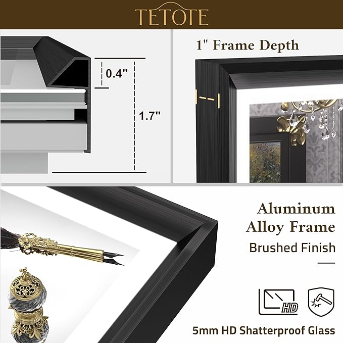 TETOTE Black LED Bathroom Mirror with Lights 24x36 Front & Back Light Vanity Framed Mirror Baroque Gothic Anti Fog Dimmable White/Warm/Natural,CRI90+,Waterproof,Wall Mounted(Horizontal/Vertical)