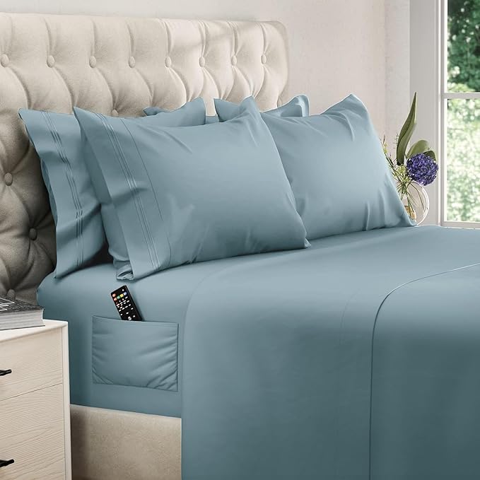 DREAMCARE King Size Sheets Set – 6 pcs Cooling Bed Sheets – up to 21” Deep Pocket King Sheet Set – 2500 Supreme Collection – Extra Soft 100% Brushed Microfiber Hotel Luxury with Side Pocket – M Blue
