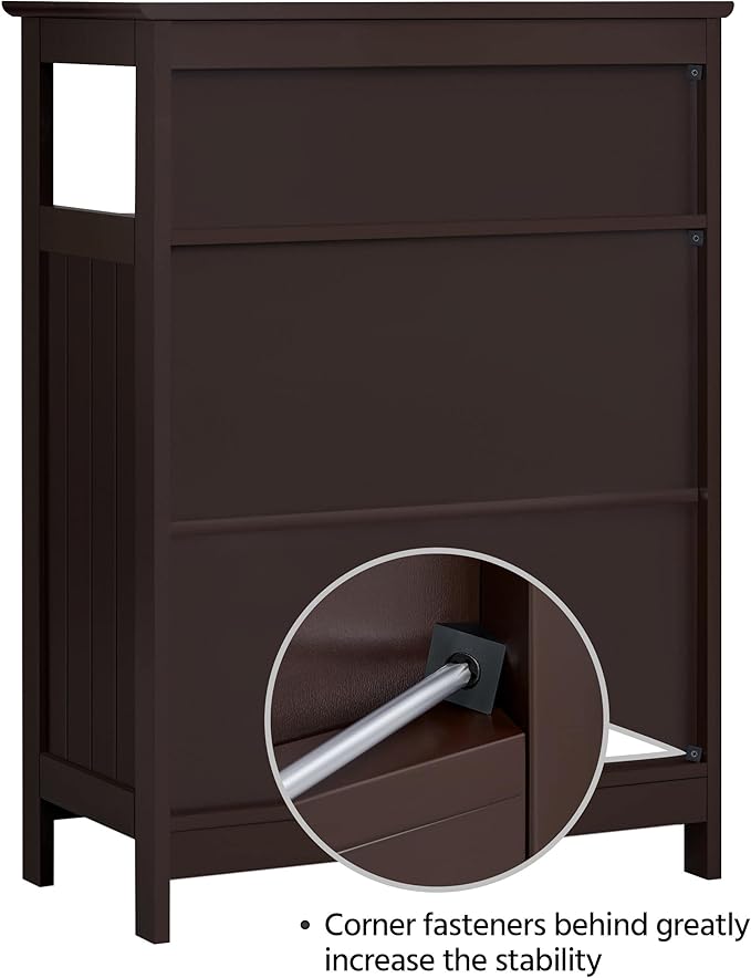 Yaheetech Bathroom Floor Storage Cabinet, Wooden Free Standing Storage Organizer with 2 Doors & Adjustable Shelf for Living Room, Hallway, Espresso
