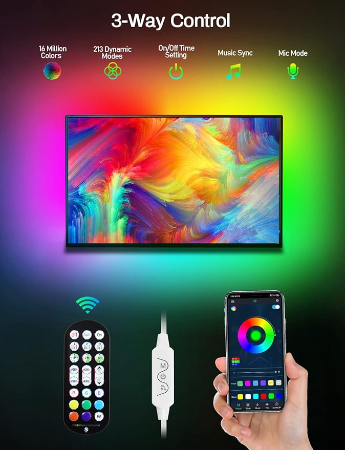 MATICOD LED Lights for TV Led Backlight, 9.84ft RGB Led Strip Lights for TV Lights Behind, USB Led Light Strip for 32-43in TV, Bluetooth APP Control Music Sync Strip Lighting for Christmas Decorations