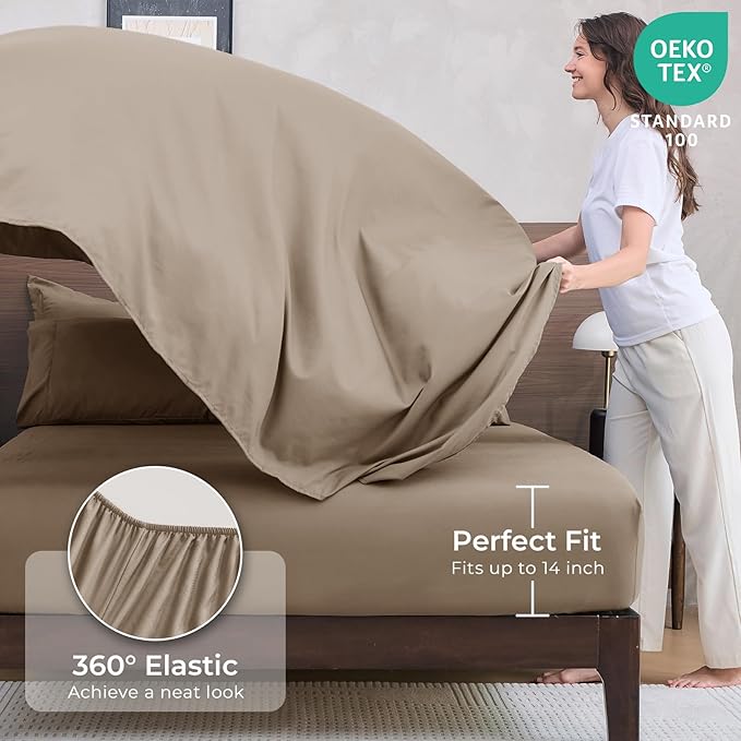 HEVUMYI Khaki King Comforter Set - 7-Piece All Season Bed in a Bag King, Ultra Soft Bedding Set with Comforter, Flat Sheet, Fitted Sheet, Pillowcases, Pillow Shams