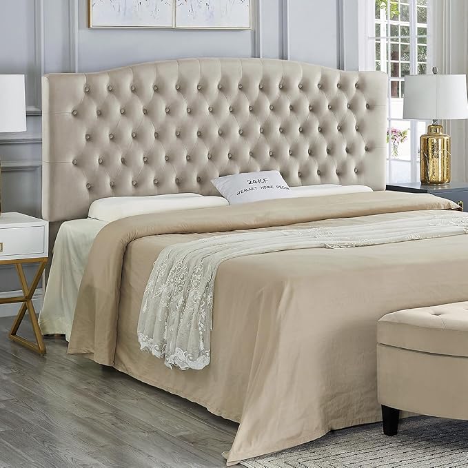 24KF Upholstered Tufted Button Velvet Headboard,Comfortable Fashional Headboard King/CA King Size,Taupe