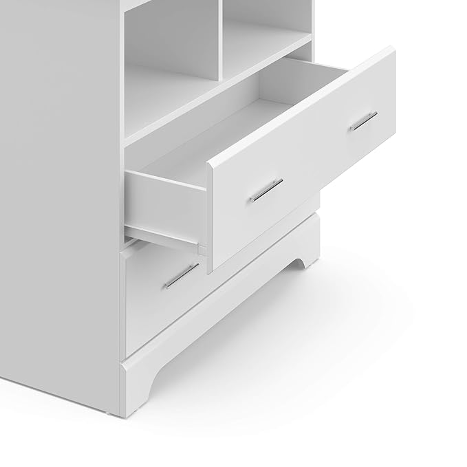 Storkcraft Brookside 2 Drawer Changing Table Dresser (White) – GREENGUARD Gold Certified, Easy-to-Match Chest of Drawers and Cubbies for Nursery and Kids Bedroom, Includes Changing Table Topper
