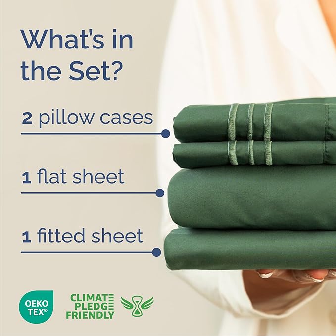 Cal King Size 4 Piece Sheet Set - Comfy Breathable & Cooling Bed Sheets Set - Hotel Luxury Bedding for Women, Men, Kids, Teens, Boys & Girls - Deep Pockets and Wrinkle Free - Oeko-Tex - Emerald Green