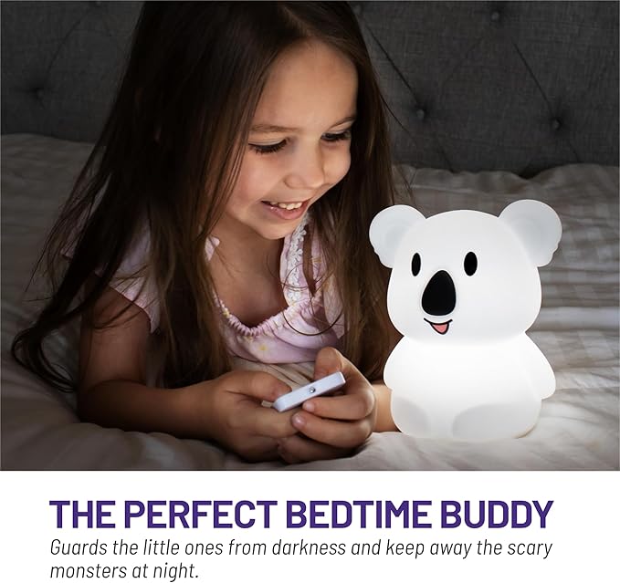 LumiPets Keith the Koala Squishy Night Light for Kids | Silicone Lamp with Tap & Remote Control | Rechargeable, 9 Color Changing Animal Night Light for Boys & Girls | Portable Nightlight With USB Cord