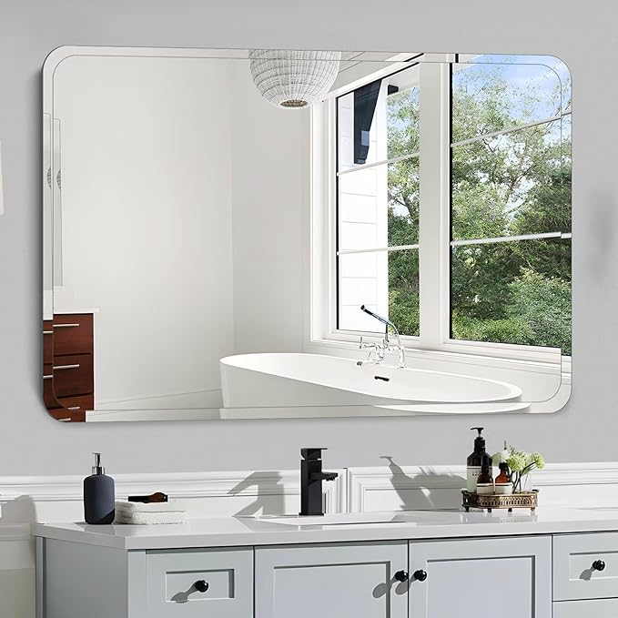Frameless Bathroom Mirror for Over Sink,Wall Mounted Vanity Mirrors 22x28in,Rounded Rectangle Mirror Frameless with Polished Edge for Bedroom,Living Room,Entryway,Shatterproof (Horizontal/Vertical)