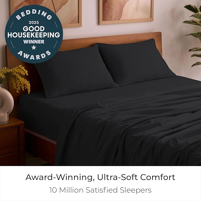 Mellanni Queen Sheets Set - 4 PC Iconic Collection Bedding - Hotel Luxury, Extra Soft, Cooling Bed Sheets - Wrinkle, Fade, Stain Resistant (Queen, Black)