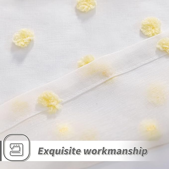 MYSKY HOME Curtains for Bedroom Yellow Pom Pom Curtains for Living Room 72 Inch Length Long Doorway White Sheer Curtains for Nursery Teens Kids Room Set of 2 Rod Pocket Farmhouse 52 x 72 in