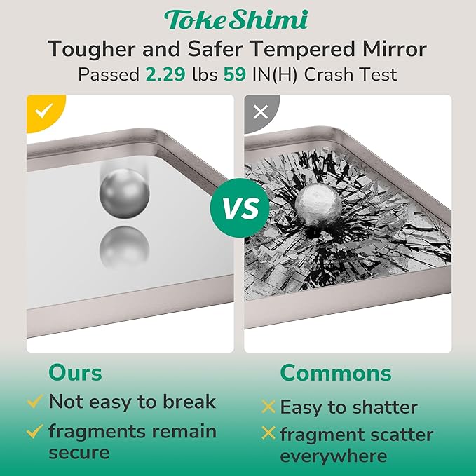 TokeShimi 48x24 Brushed Nickel Bathroom Mirror for Over Sink,Bathroom Rectangle Mirror with Tempered Glass,Vanity Mirror with Aluminum Frame(Horizontal/Vertical)