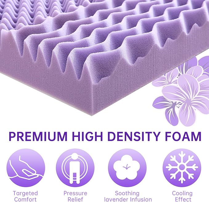 MUXHOMO 3 Inch 7-Zone Twin XL Mattress Topper, Egg Crate Foam Mattress Topper Twin XL Size for Back Pain, Lavender Cooling Gel Infused Bed Pad, CertiPUR-US and Oeko-TEX Certification (79"×38")