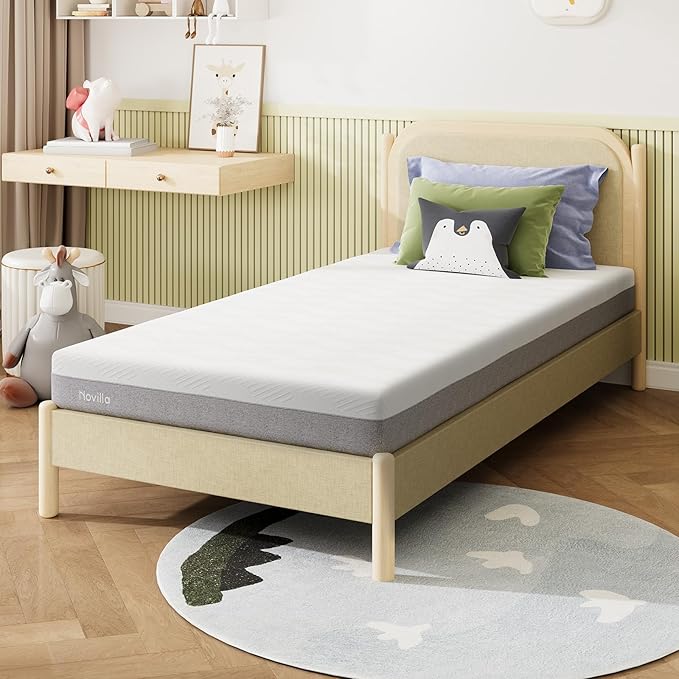 Novilla Twin XL Mattress, Cooling Gel Memory Foam Mattress 8 inch for Pressure Relief, Enhanced Support & Plush Comfort, Grey & White